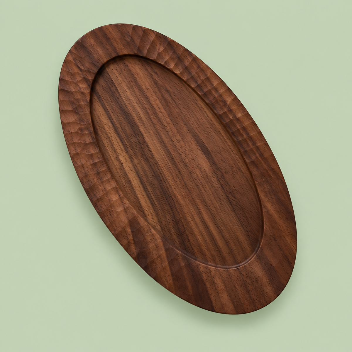 Carved Walnut Oval Serving Platter