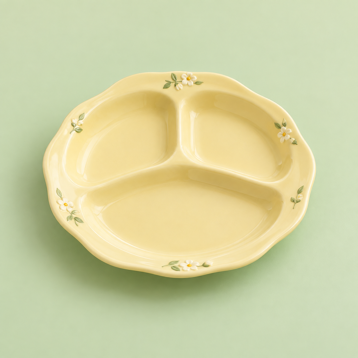 Butter Yellow Floral Divided Dinner Plate