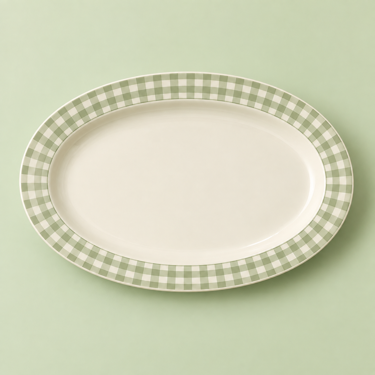 Sage Gingham Oval Serving Platter