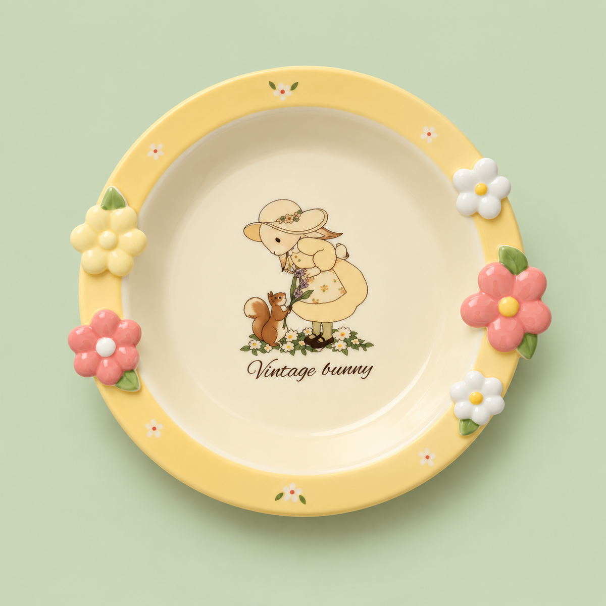 Vintage Bunny Floral Dinner Plate