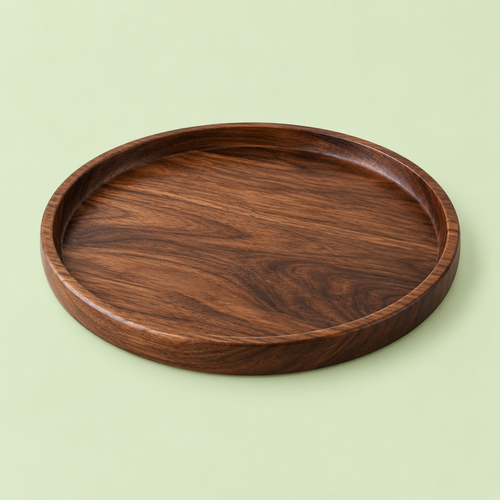 Dark Walnut Round Serving Tray