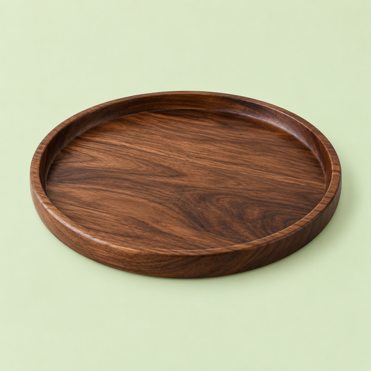 Dark Walnut Round Serving Tray